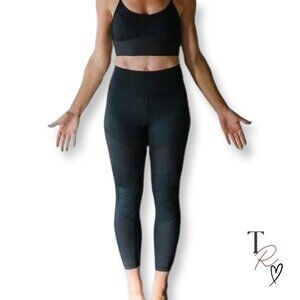 ZYIA Active Momentum Brilliant Hi-Rise 7/8 Ribbed Moto Leggings Black Size 8-10